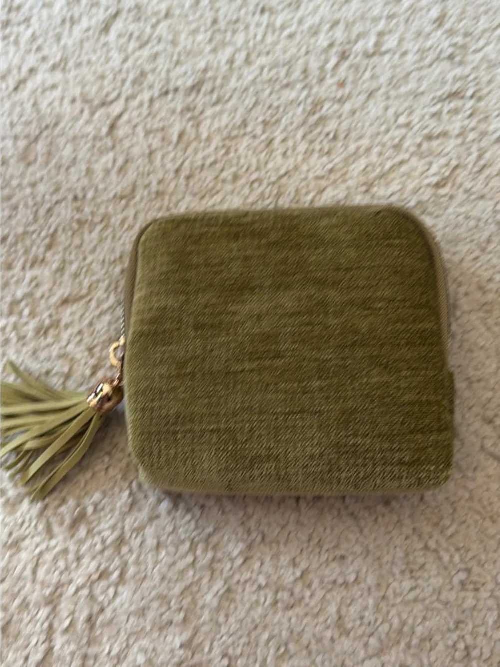 Olive Green Velvet jewelry Travel Pouch with Tassel Zip